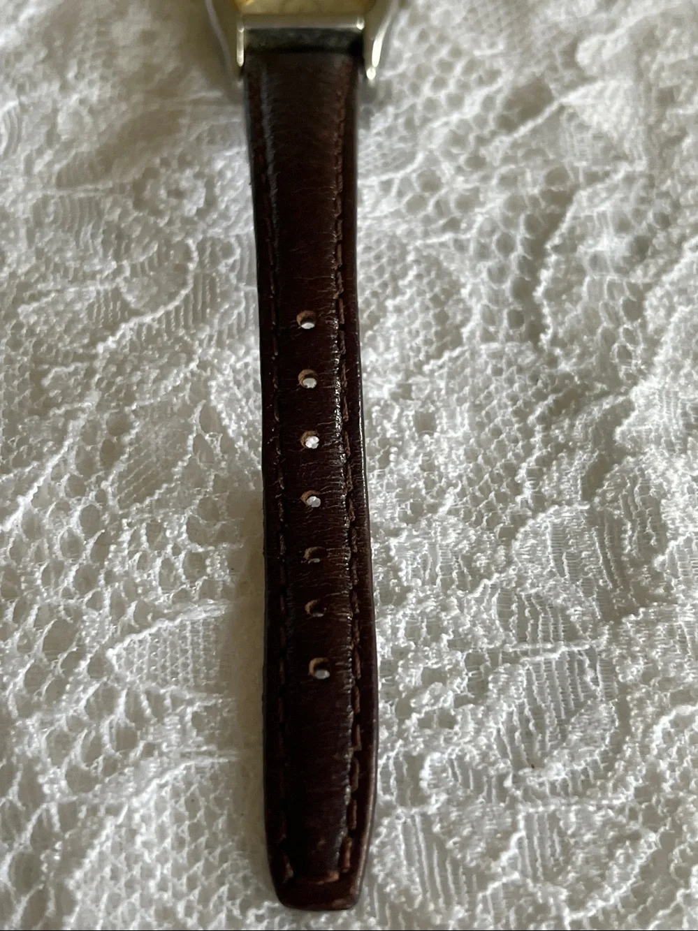Jessica Simpson Gold Tone Cream Dial Watch with Brown Leather Strap